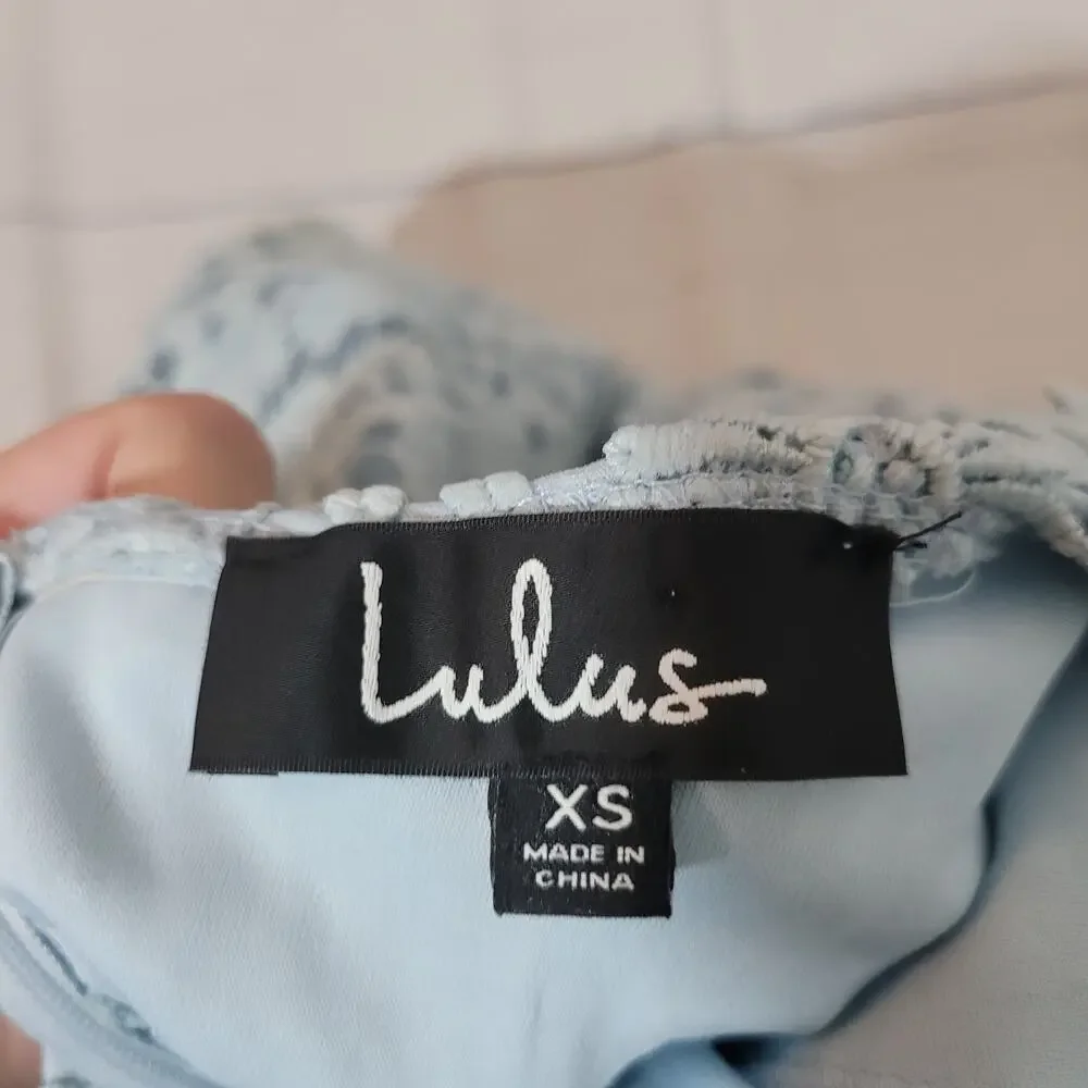 Lulus Size XS Lace Mini Dress Women Backless Romance Language Light Blue